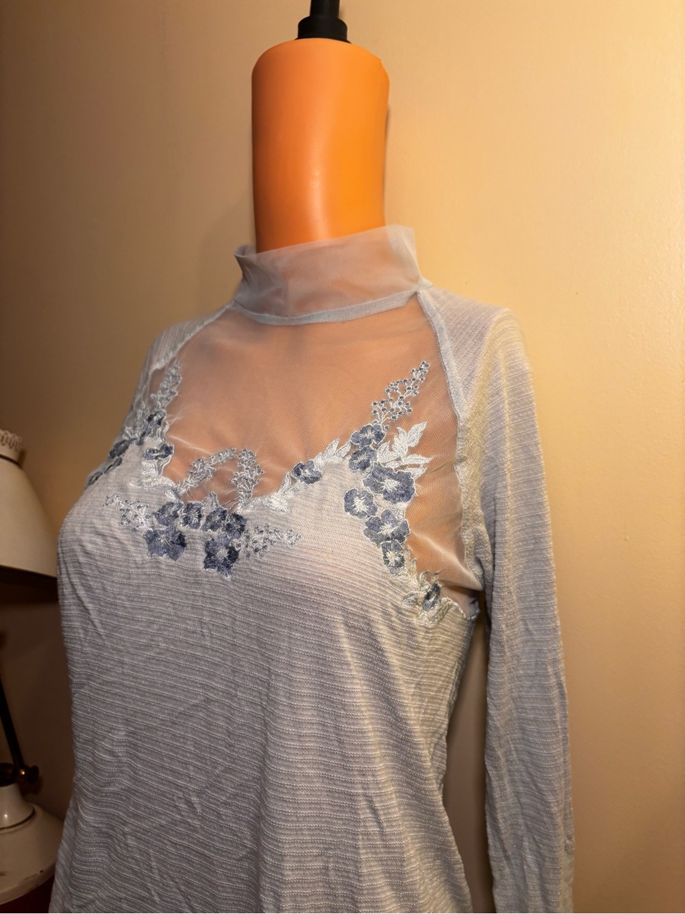 Free People Light Blue Sheer-Back Lace Blouse - Picture 5 of 7